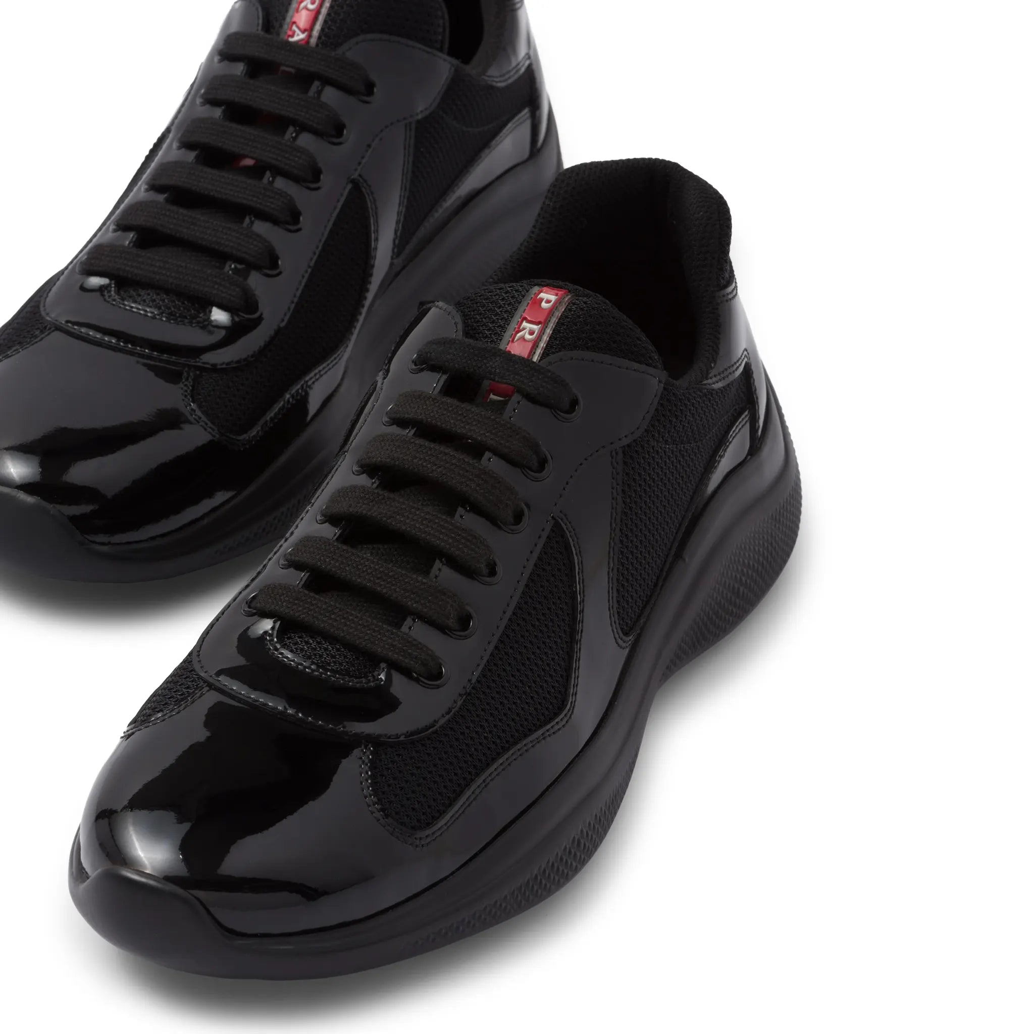 Front side View of Prada Americas Cup Patent Leather And Technical fabric Black Sneakers 4E3400_ASZ_F0002